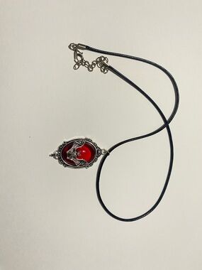Gothic Flying Bat Vintage Pendent necklace  Goth Emo RED